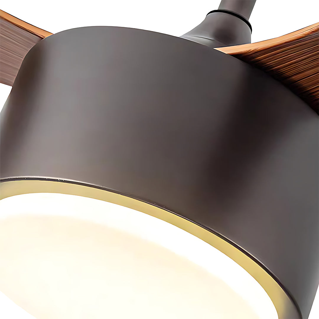Silver LED Ceiling Fan with Wood Grain Blades for Modern Interiors