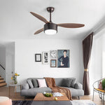 Silver LED Ceiling Fan with Wood Grain Blades for Modern Interiors