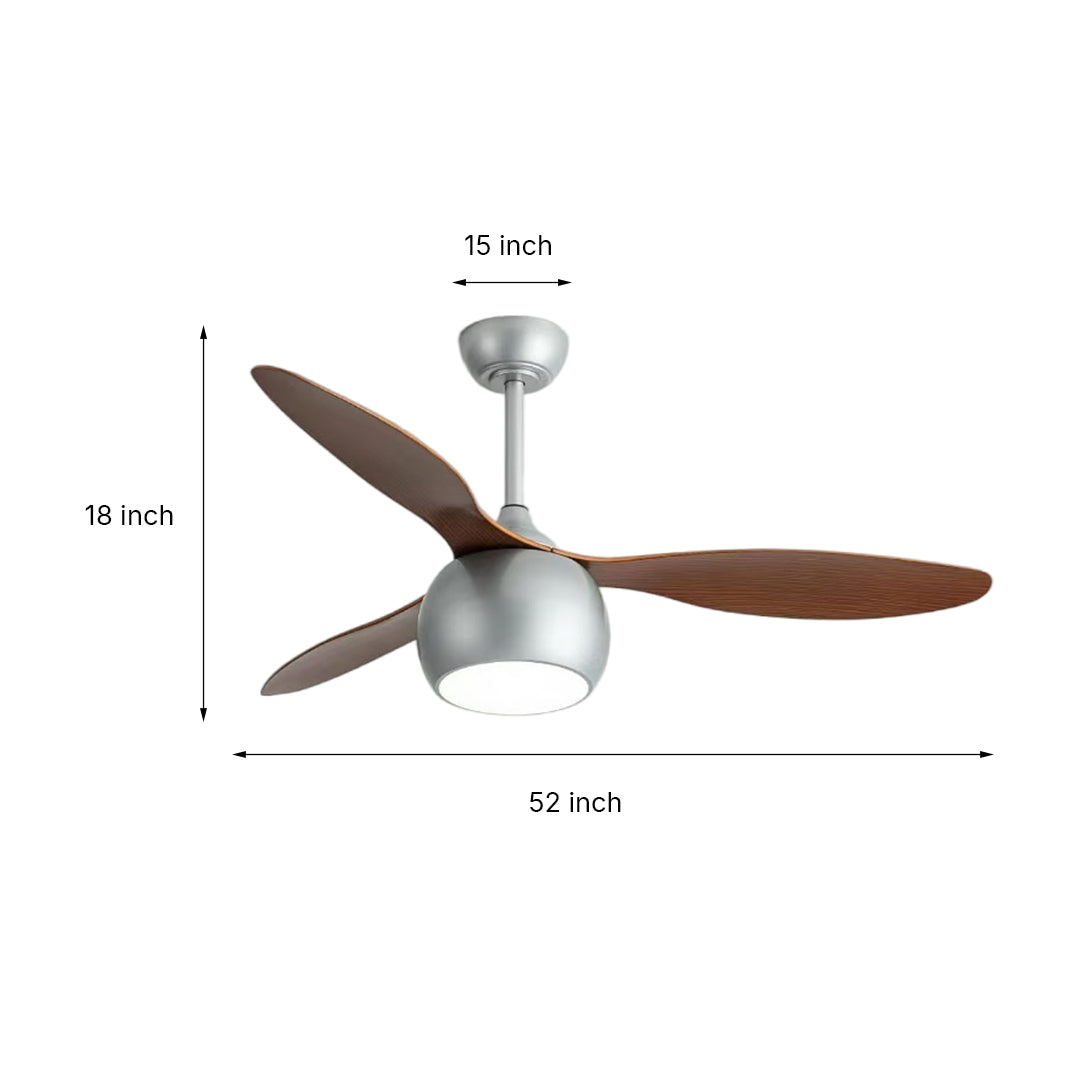 Silver LED Ceiling Fan with Wood Grain Blades for Modern Interiors