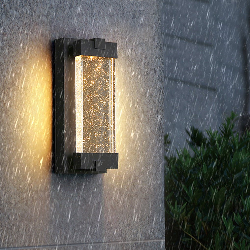 Black Crystal Outdoor Wall Light – Rectangular Waterproof LED Sconce