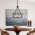 American Vintage Black Metal and Glass Chandelier with Adjustable Chain