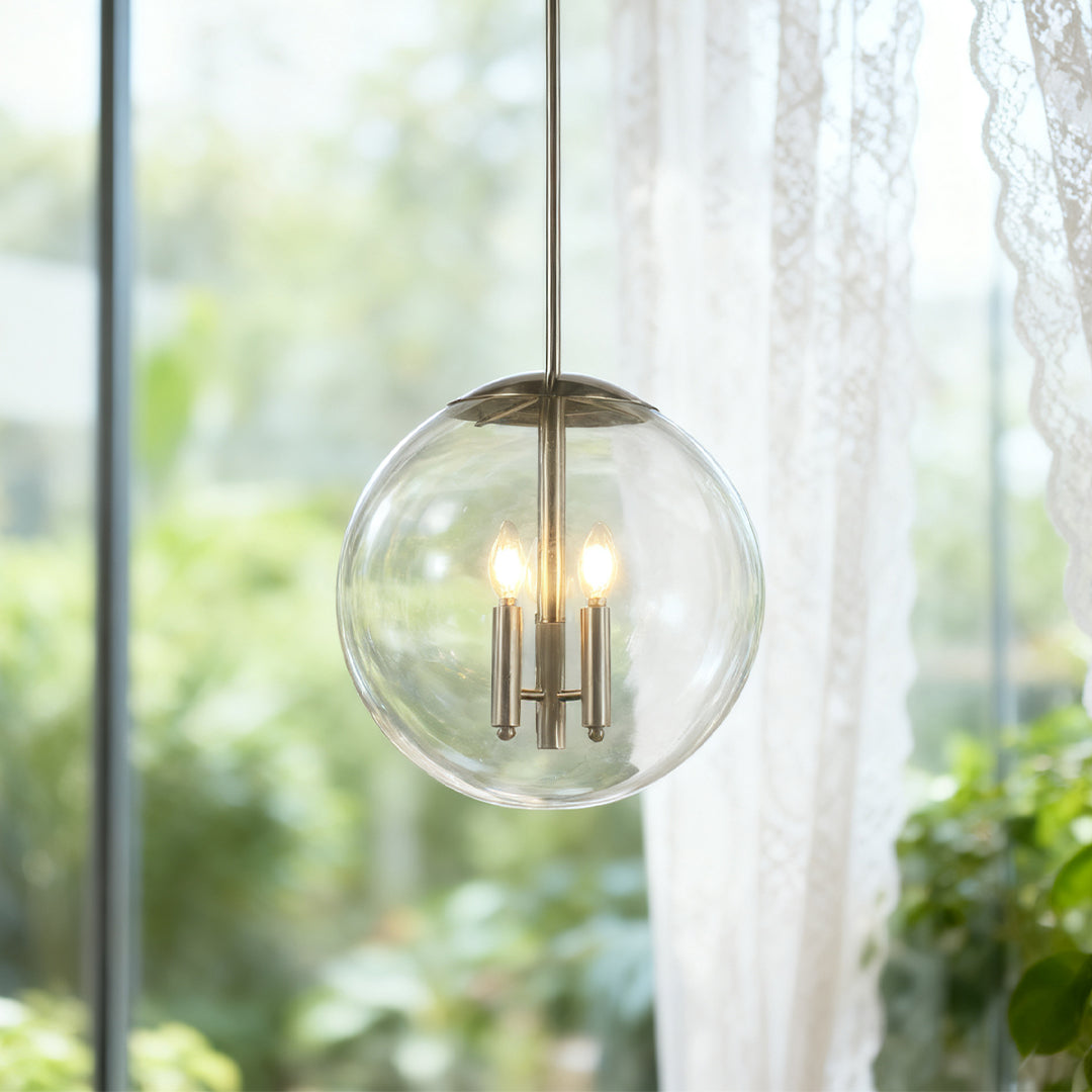 Silver Glass Orb Pendant Light – Modern Adjustable Ceiling Lamp