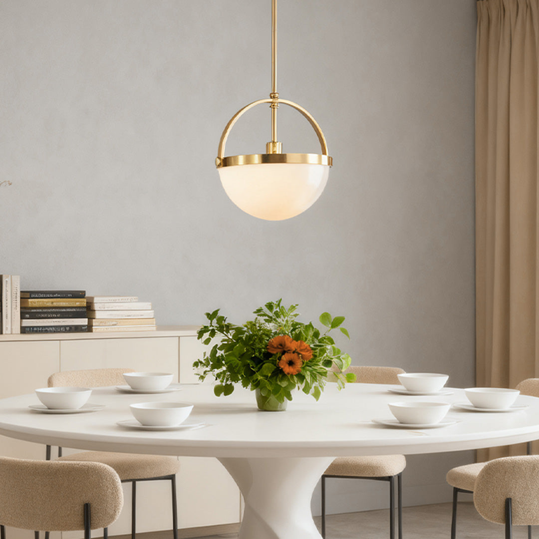 Aurelia Gold and White Glass Pendant Light, Minimalist Ceiling Lamp
