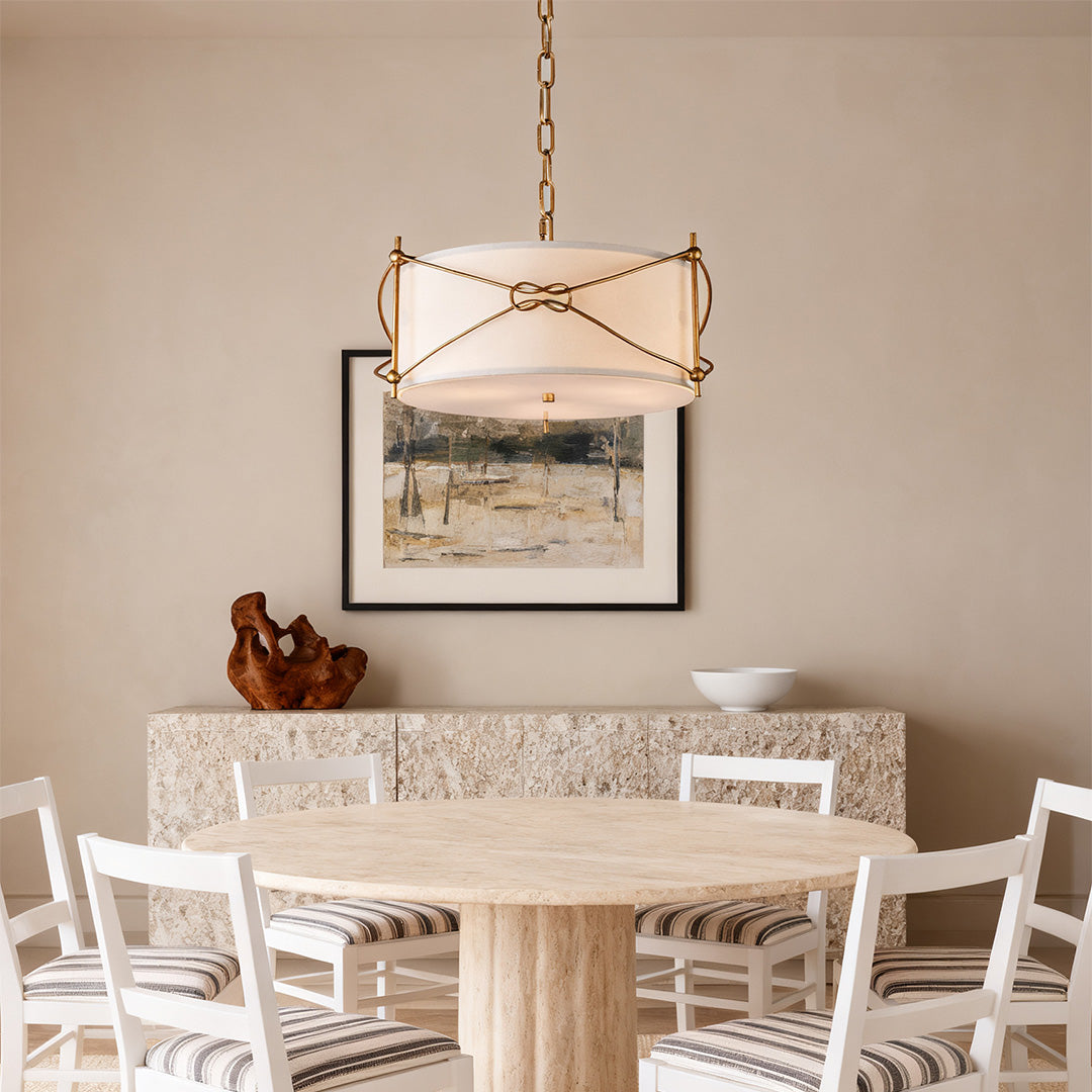 Lumina White Drum Pendant Light with Polished Gold Accents