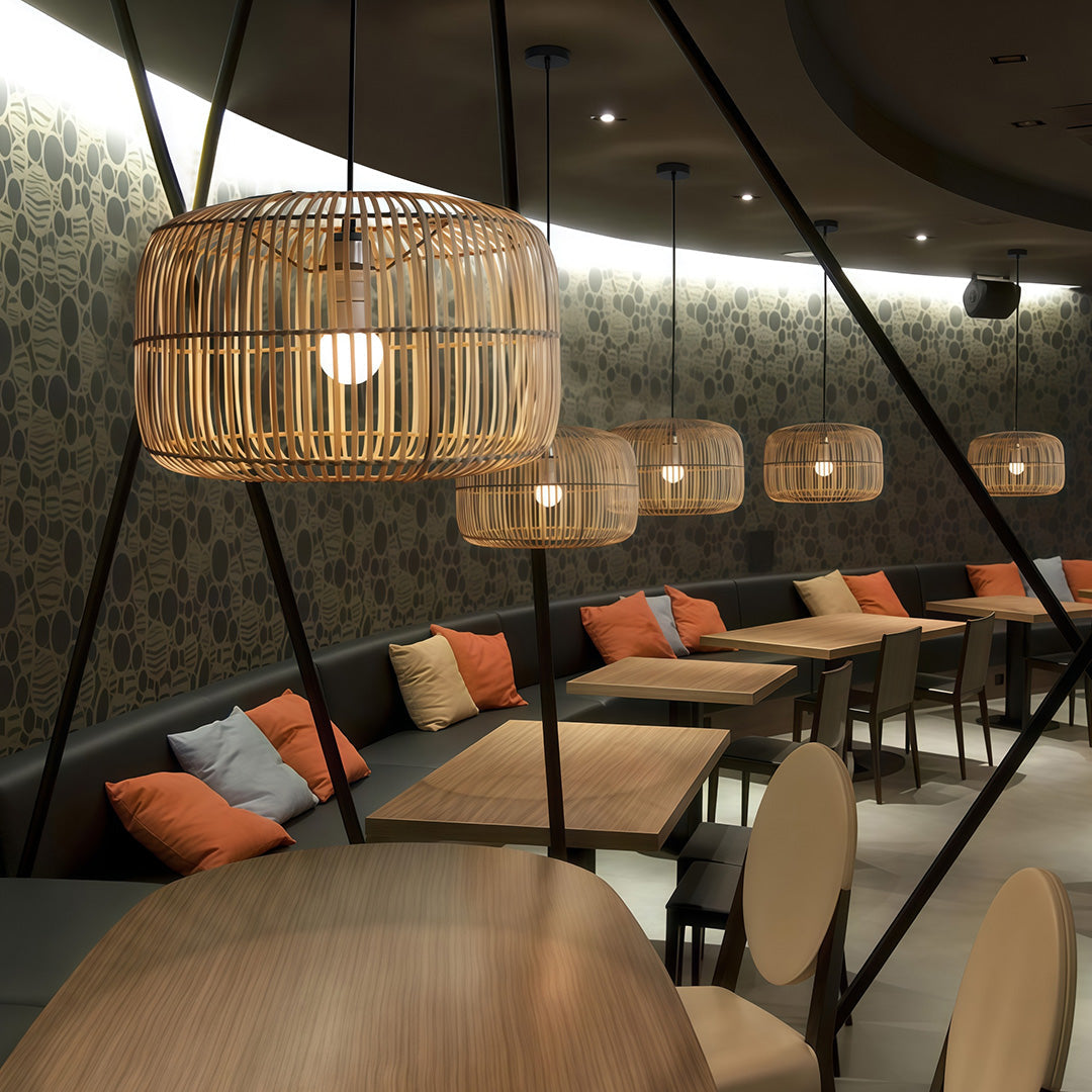 Handwoven Bamboo Rattan Pendant Light – Japanese Minimalist Ceiling Lamp for Dining & Living Spaces