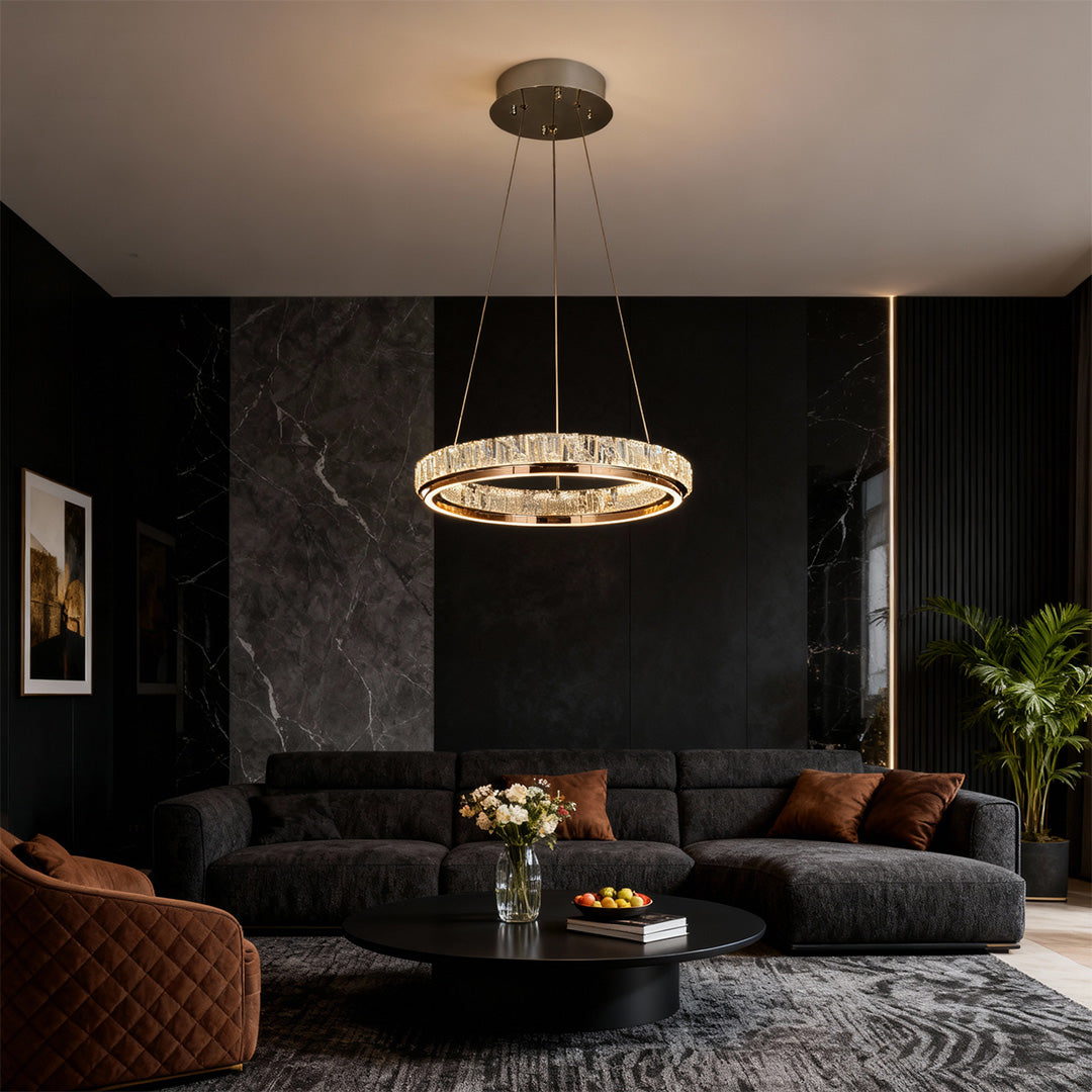 Aurelia Round Crystal LED Chandelier – Modern Minimalist Ring Pendant Light