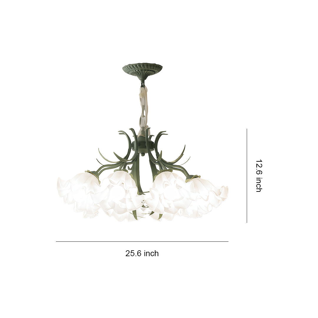 Vintage Lily of the Valley Chandelier, French Country Iron & Acrylic Pendant Light