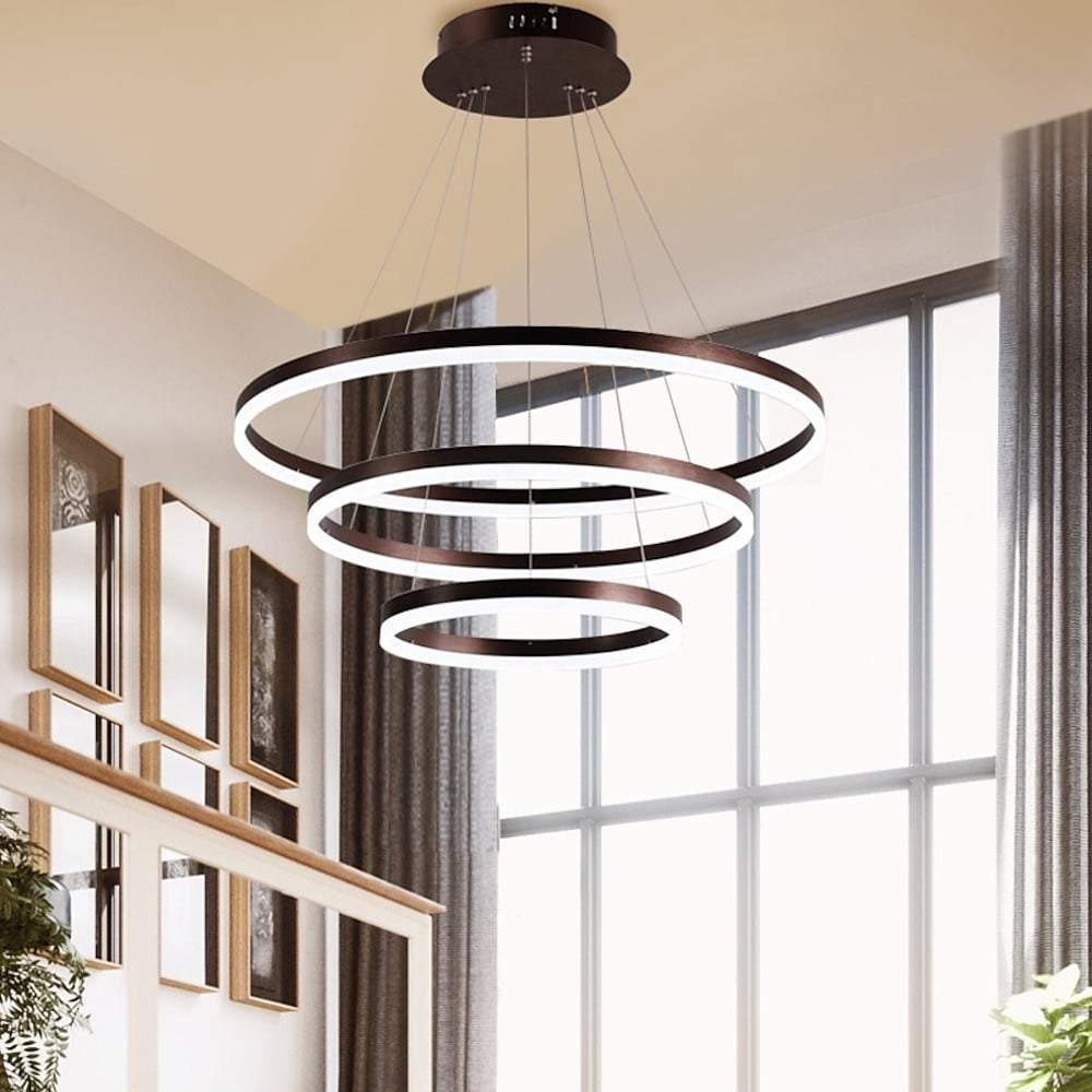 Trio of Illumination: Modern LED Chandelier with Adjustable Rings