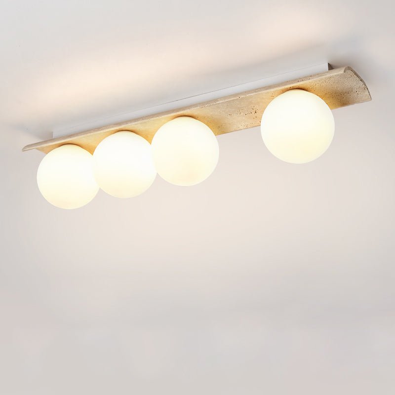 Orélie Modern Travertine Ceiling Light with Frosted Glass Globes