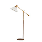 Swing Arm Floor Lamp with Pleated Shade and Solid Ash Wood Base