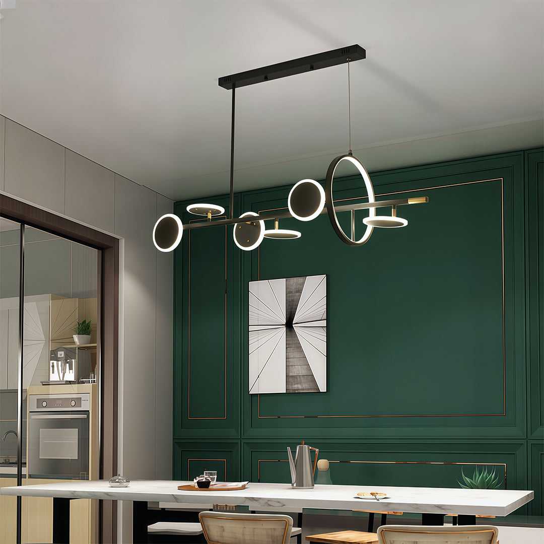 Aurelia Six-Light Linear LED Chandelier in Black and Gold with Silicone Shades