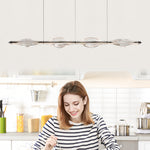 Crystal Linear Pendant Light for Kitchen Island, Modern Chrome LED Suspension