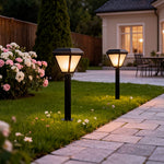 Solar Copper Bollard Path Light with Glass Shade for Garden Walkways