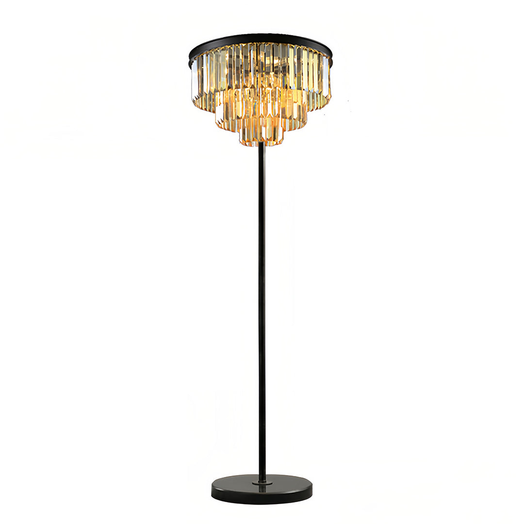 Crystal Floor Lamp with Black Iron Base – American Glamorous Standing Light