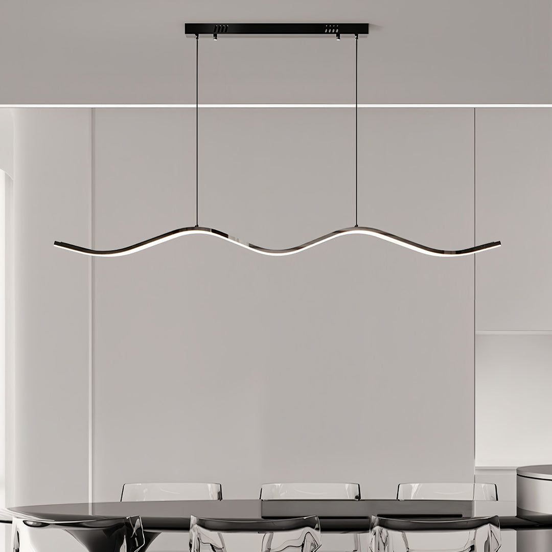 Modern Wavy Black Pendant Light for Kitchen Island, Minimalist LED Linear Suspension