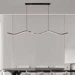 Modern Wavy Black Pendant Light for Kitchen Island, Minimalist LED Linear Suspension