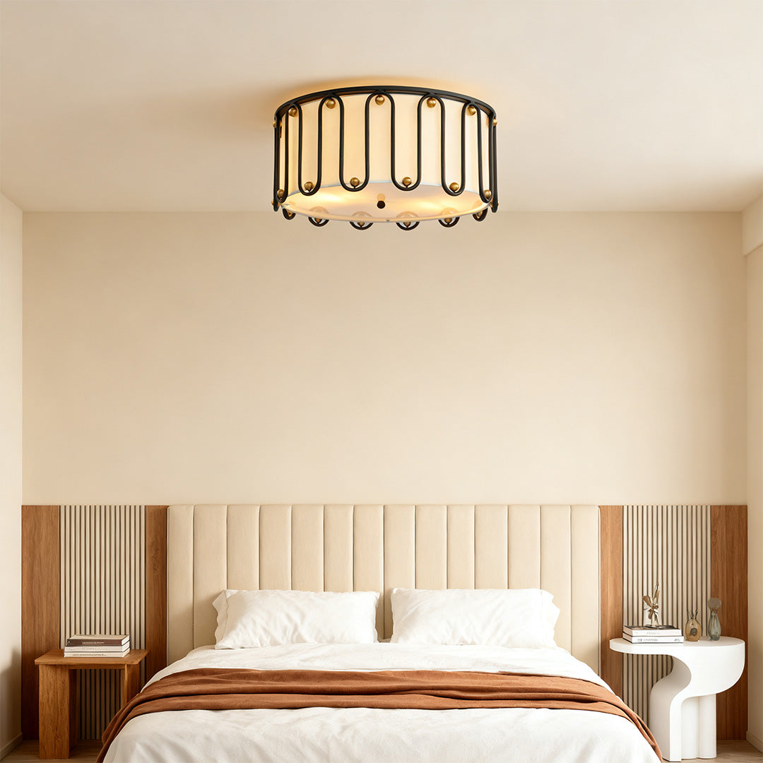 Aurelia Drum Flush Mount Ceiling Light in Matte Black with Opal Acrylic Shade