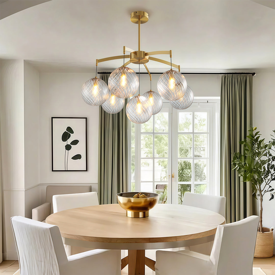 Lumière Moderne Glass Ball Chandelier in Brass, Nickel, or Black