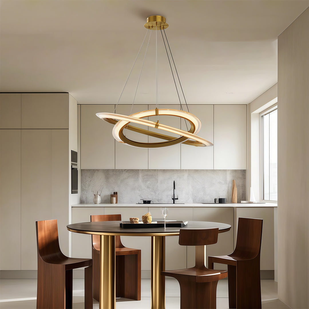 Aurelia Modern Round LED Chandelier – Designer Ceiling Light in Copper, Nickel, or Black