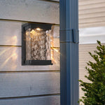Modern Rectangular Outdoor Wall Sconce in Black Aluminum with Water-Drop Glass