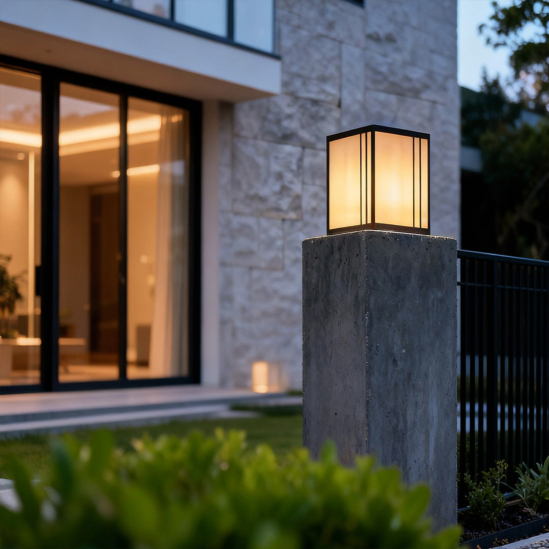 Luxury Outdoor Pillar Light with Marble Shade and LED