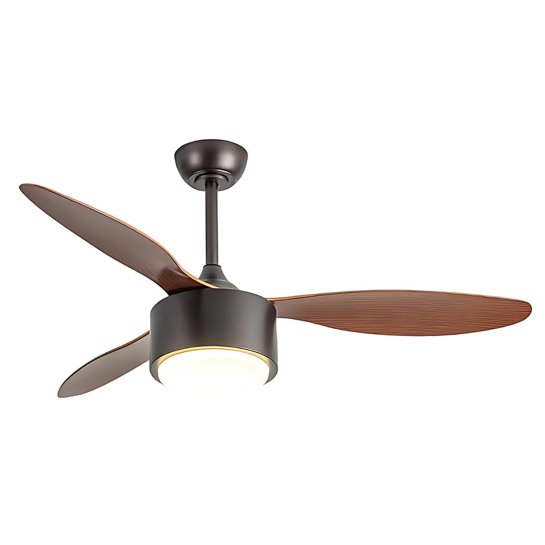 Silver LED Ceiling Fan with Wood Grain Blades for Modern Interiors