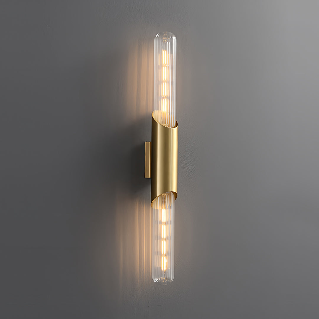 Cylindrical Brass Up Down Wall Light with Clear Glass Shade