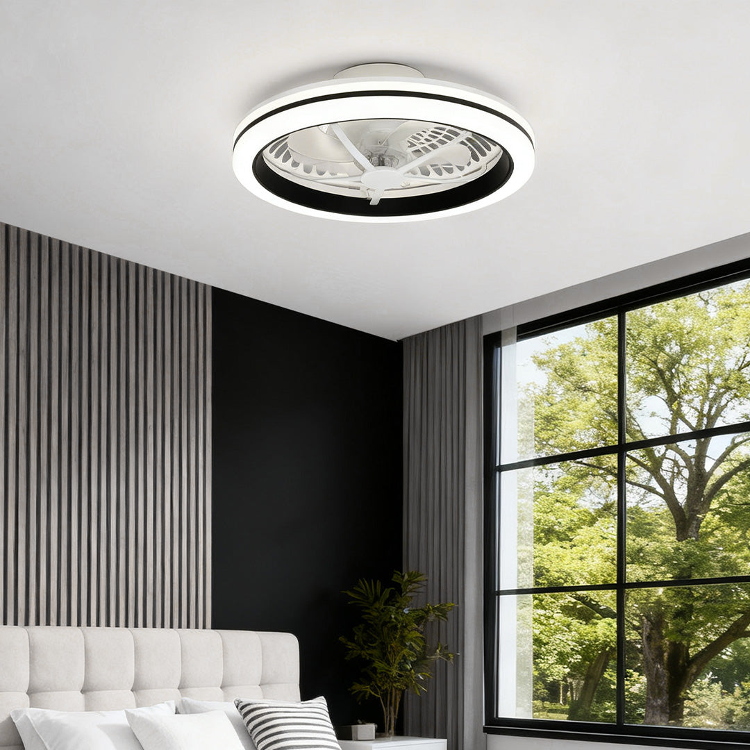 Modern White Flush Mount Ceiling Fan with LED Light and Remote