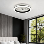 Modern White Flush Mount Ceiling Fan with LED Light and Remote