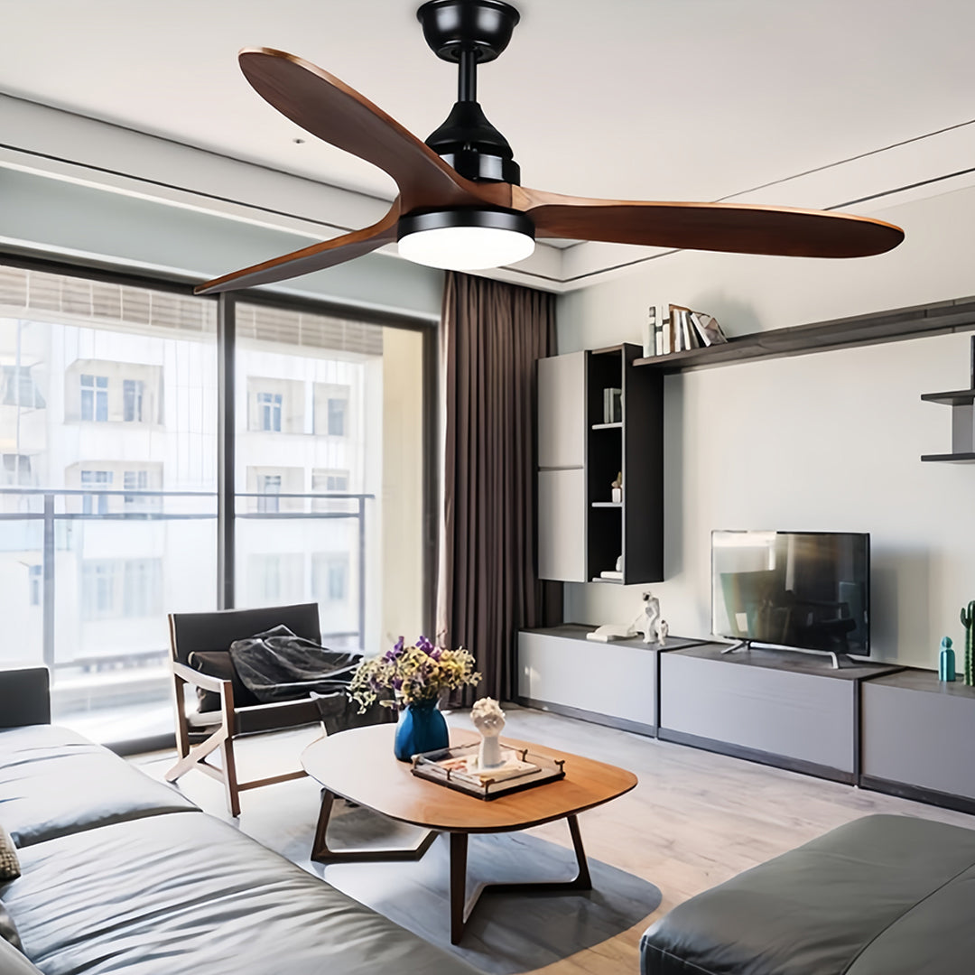Aria Wooden Ceiling Fan with Integrated LED Light – Modern Flush Mount Fandelier