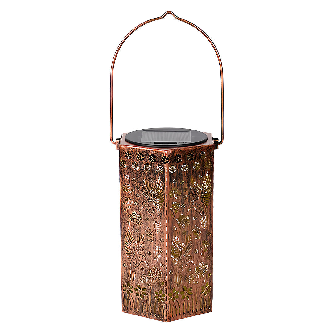 Solar-Powered Wrought Iron Outdoor Lantern with Nature Motifs