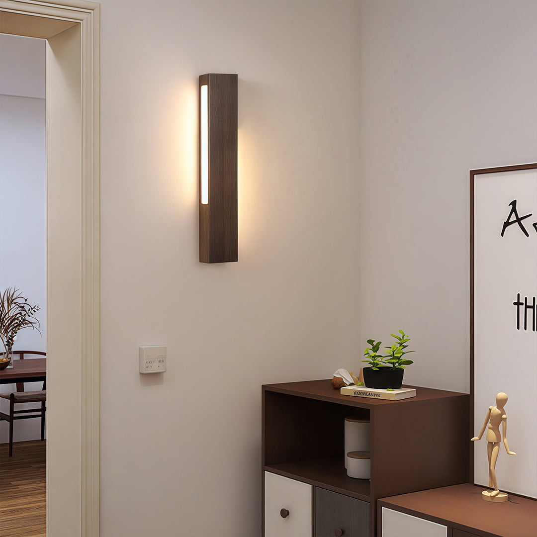 Japanese Wood & Aluminum LED Wall Sconce for Bedside and Hallway
