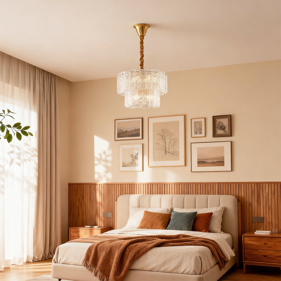 Modern Copper Chandelier with Clear Glass Shade for Dining Room and Living Room