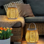 Woven Outdoor Lantern Floor Lamp with Handle, Portable Patio Lighting
