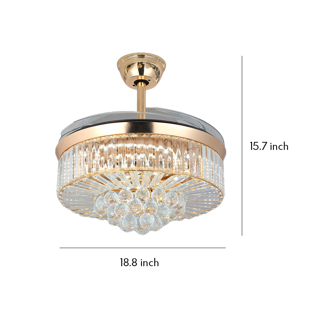 Crystal Ceiling Fan with Light – Gold Iron, European Luxury Design