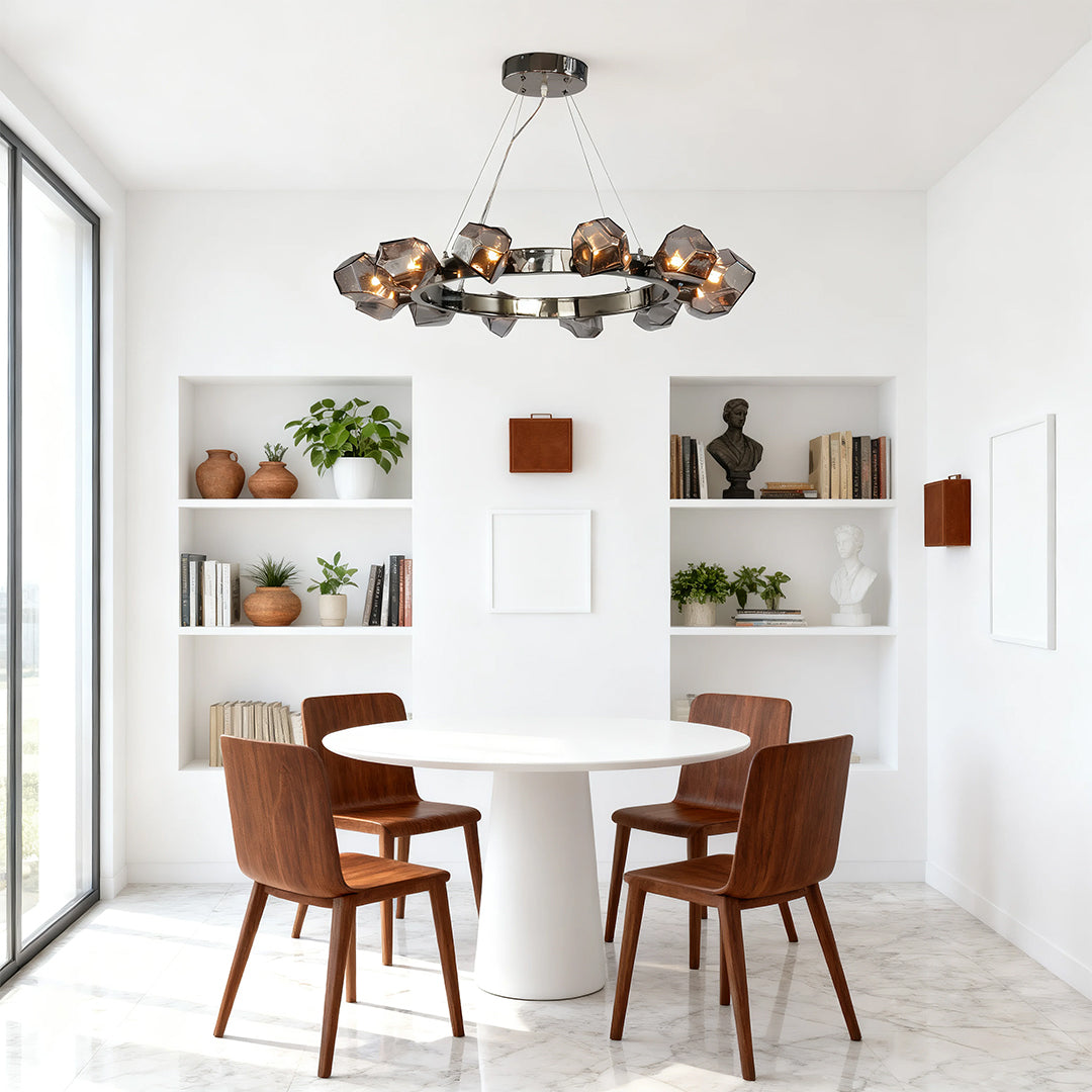 Nova Round Chandelier in Black with Clear Glass Shades