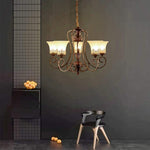 5 Light Bending Metal Bar Upside Down Glass Shade Vintage Chandelier Ceiling Light