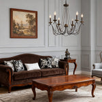 French Pearl Chandelier with Six Candle Sockets in Black Metal