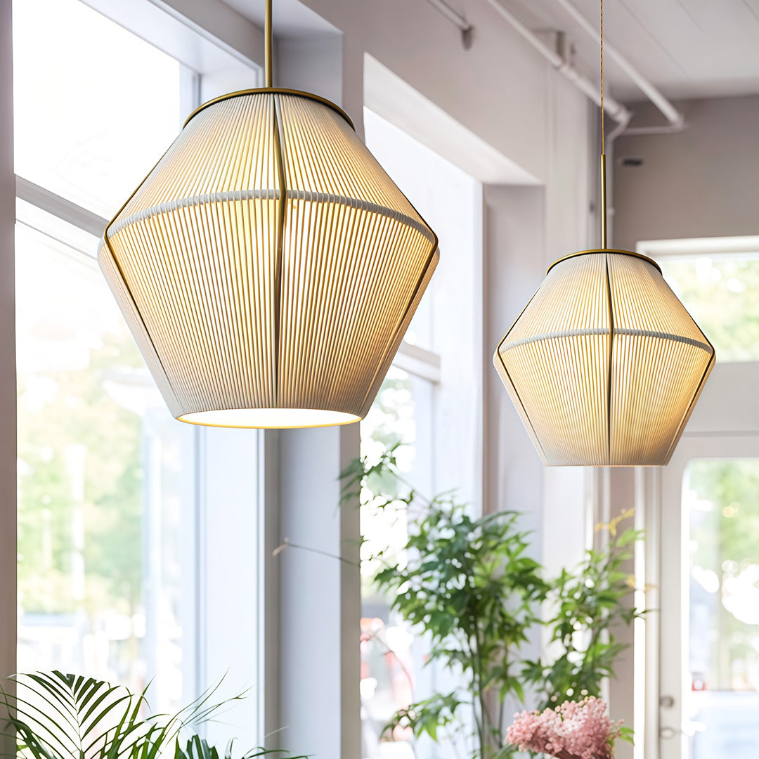 Hand-Braided Hemp Rope Pendant Light with Iron Frame, Japanese Retro Style, Adjustable Cord
