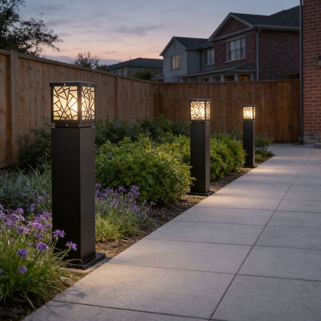 Modern Solar Bollard Path Lights in Black, Waterproof LED Outdoor Lamp