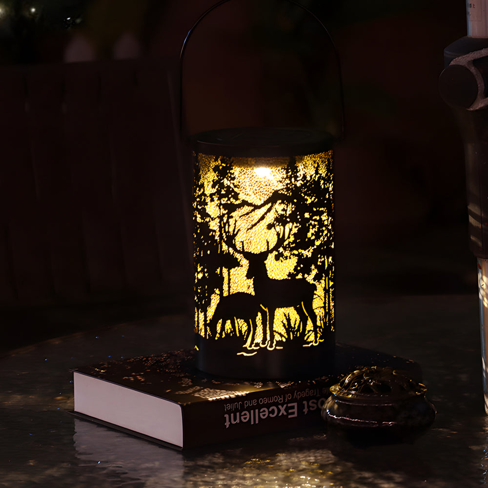 Artisan Solar Lantern with Deer Silhouette – Waterproof LED Outdoor Hanging Light