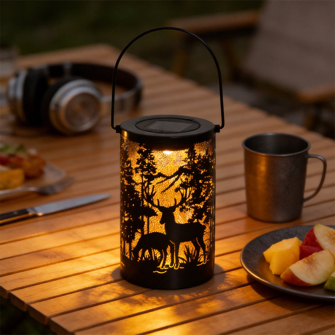 Artisan Solar Lantern with Deer Silhouette – Waterproof LED Outdoor Hanging Light