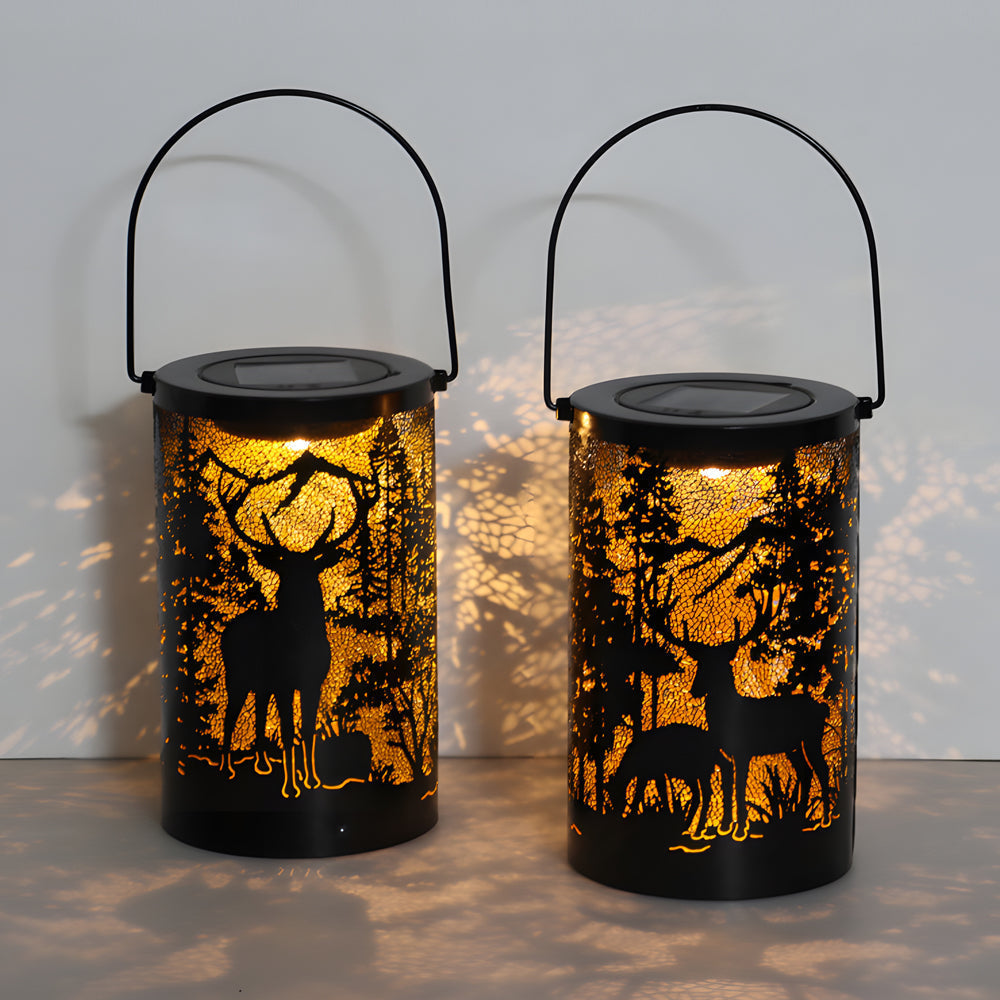 Artisan Solar Lantern with Deer Silhouette – Waterproof LED Outdoor Hanging Light