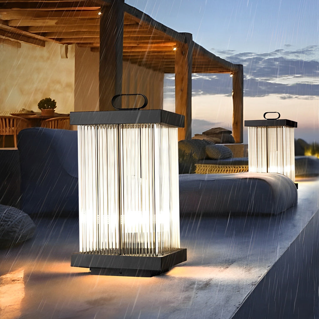 Ripple Glass Solar Lanterns for Garden, Modern Black Outdoor Lighting