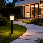 Solar Copper Path Light with Glass Shade for Courtyard Walkways