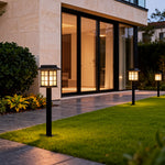 Solar Copper Path Light with Glass Shade for Courtyard Walkways