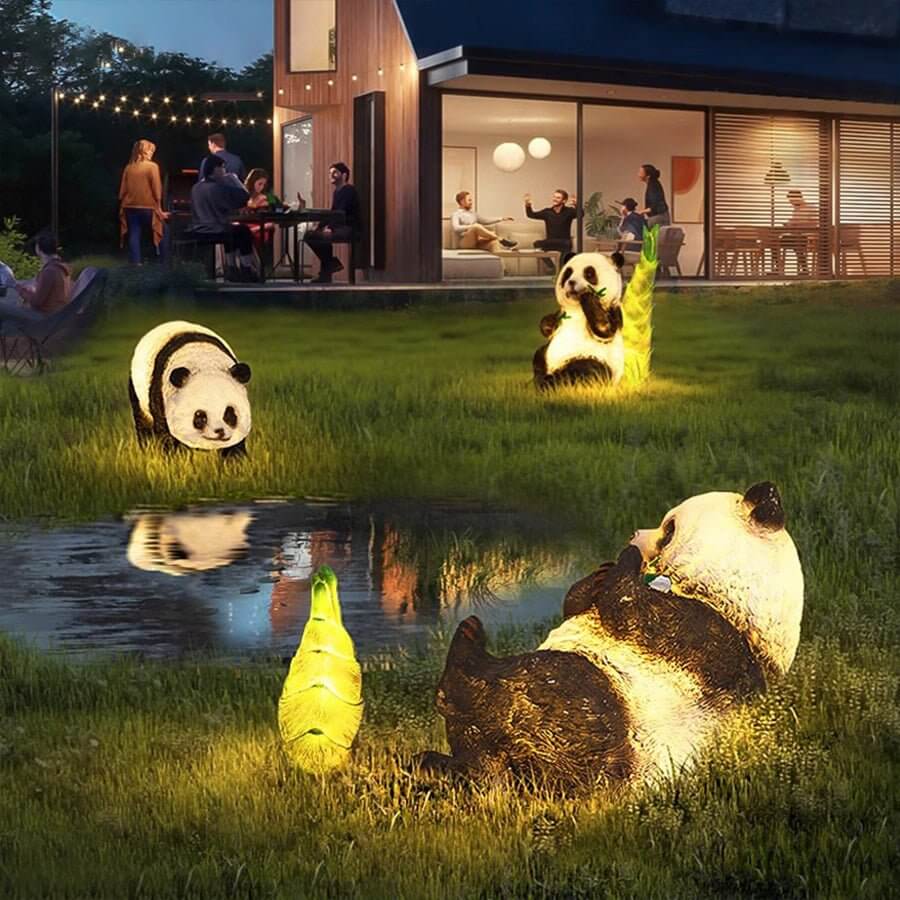 Panda & Bamboo Garden Sculpture Light | Solar-Powered Outdoor Lawn Decor