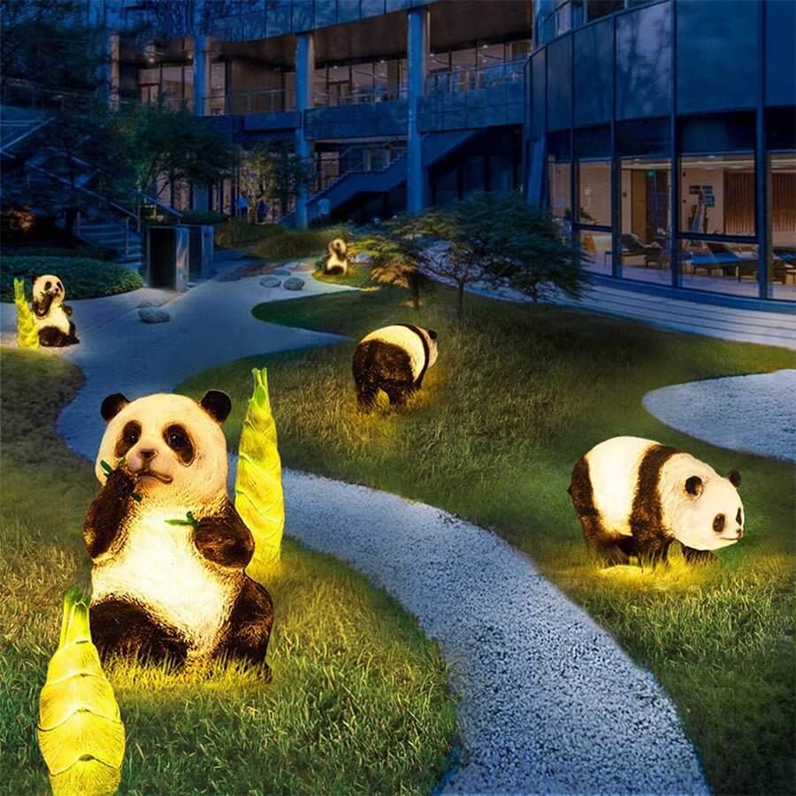 Panda & Bamboo Garden Sculpture Light | Solar-Powered Outdoor Lawn Decor