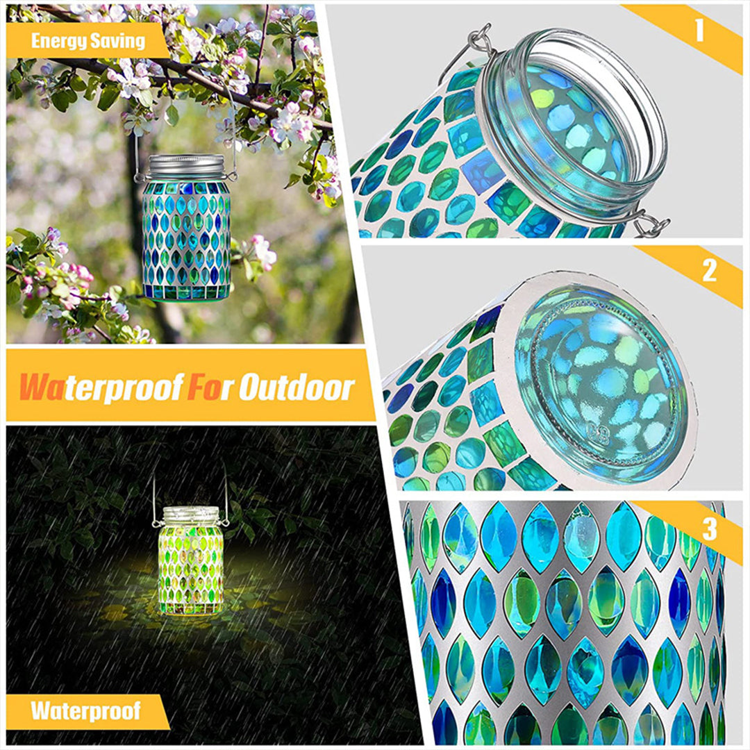 Artisan Solar Glass Mosaic Lantern for Garden and Patio