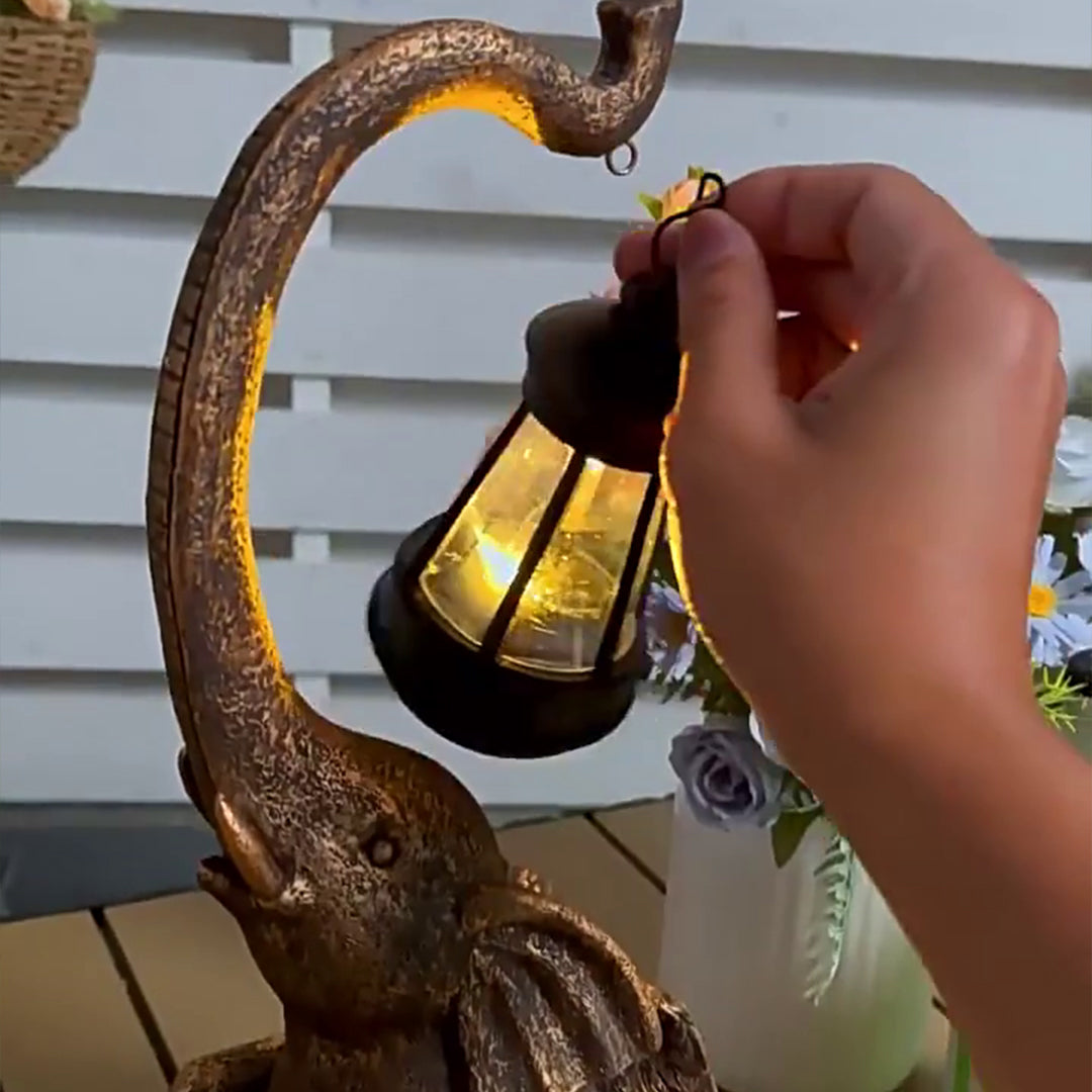 Handcrafted Resin Elephant Solar Lantern for Garden and Patio